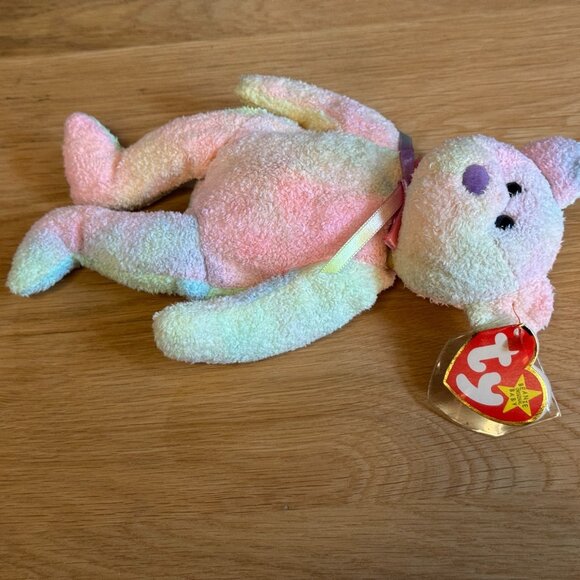 Ty Original Beanie Baby, Groovy the Bear, Tie-Dye Rainbow, DOB January 10, 1999 - Picture 7 of 15
